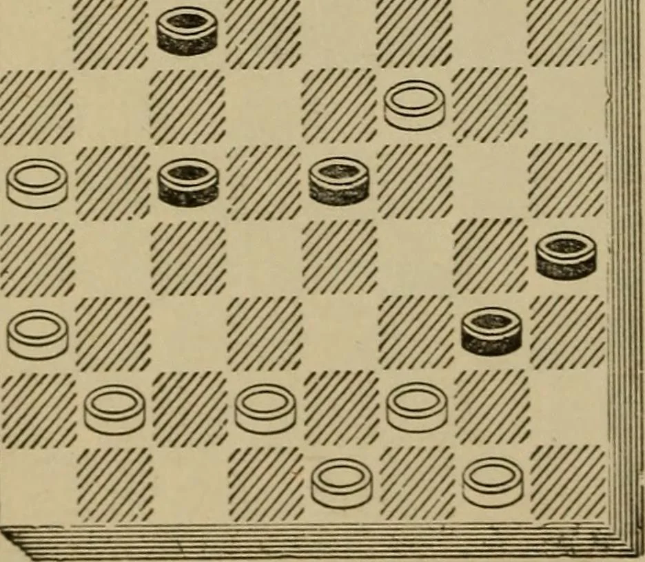 An illustration from Draughts : Gould's problems, critical positions and games by all the greatest players and composers of the world, the whole interspersed with notes on the positions / by Joseph Gould, 1895, leaf 83