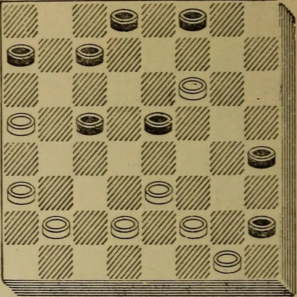 An illustration from Draughts : Gould's problems, critical positions and games by all the greatest players and composers of the world, the whole interspersed with notes on the positions / by Joseph Gould, 1895, leaf 83