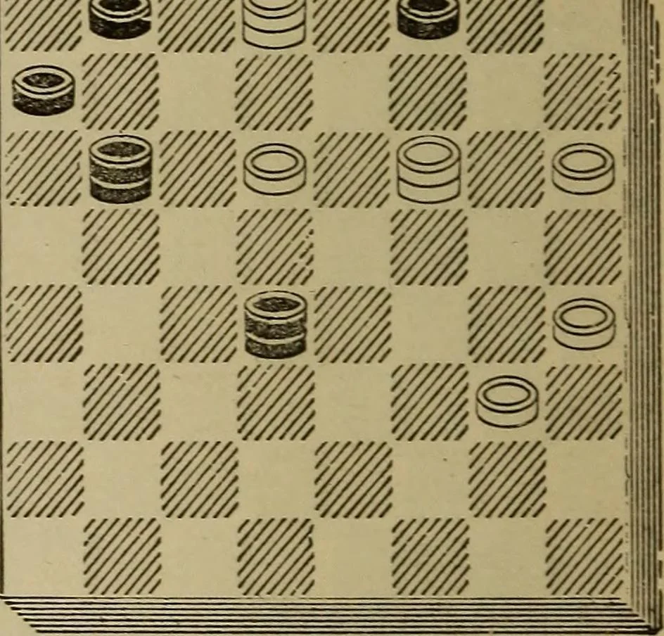 An illustration from Draughts : Gould's problems, critical positions and games by all the greatest players and composers of the world, the whole interspersed with notes on the positions / by Joseph Gould, 1895, leaf 83