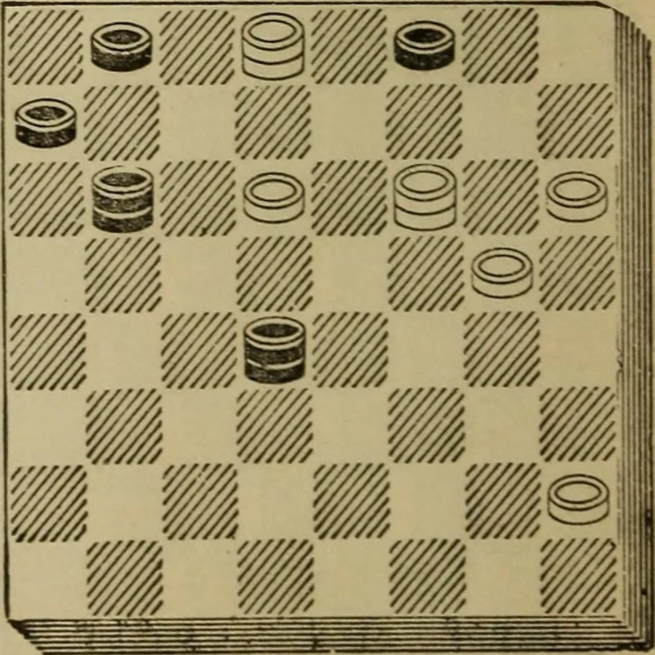 An illustration from Draughts : Gould's problems, critical positions and games by all the greatest players and composers of the world, the whole interspersed with notes on the positions / by Joseph Gould, 1895, leaf 83