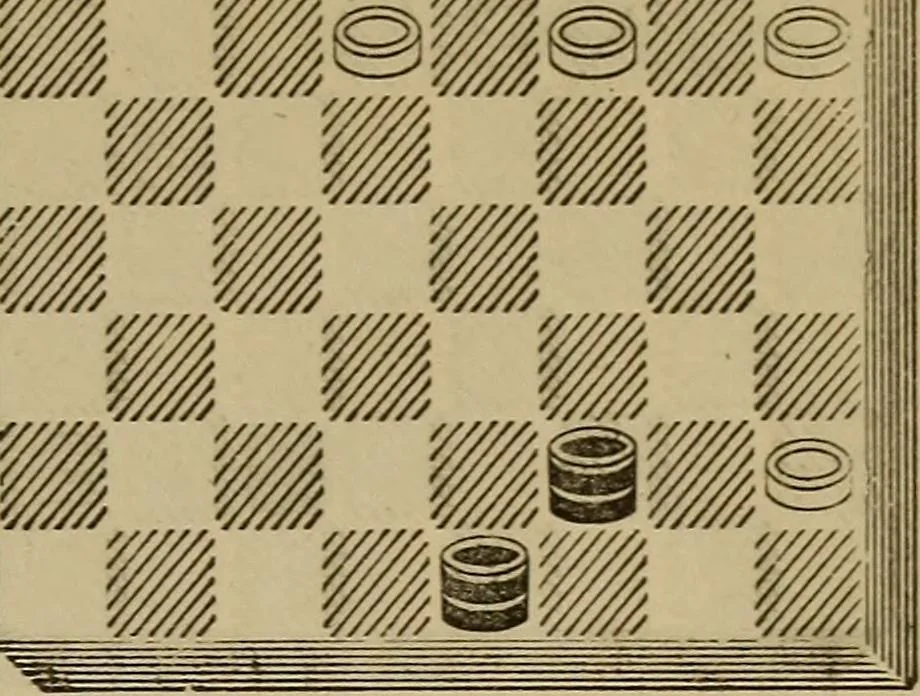 An illustration from Draughts : Gould's problems, critical positions and games by all the greatest players and composers of the world, the whole interspersed with notes on the positions / by Joseph Gould, 1895, leaf 84