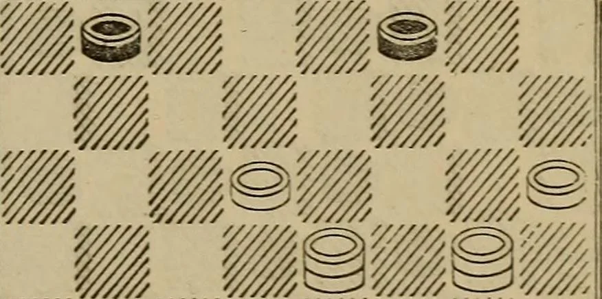 An illustration from Draughts : Gould's problems, critical positions and games by all the greatest players and composers of the world, the whole interspersed with notes on the positions / by Joseph Gould, 1895, leaf 84
