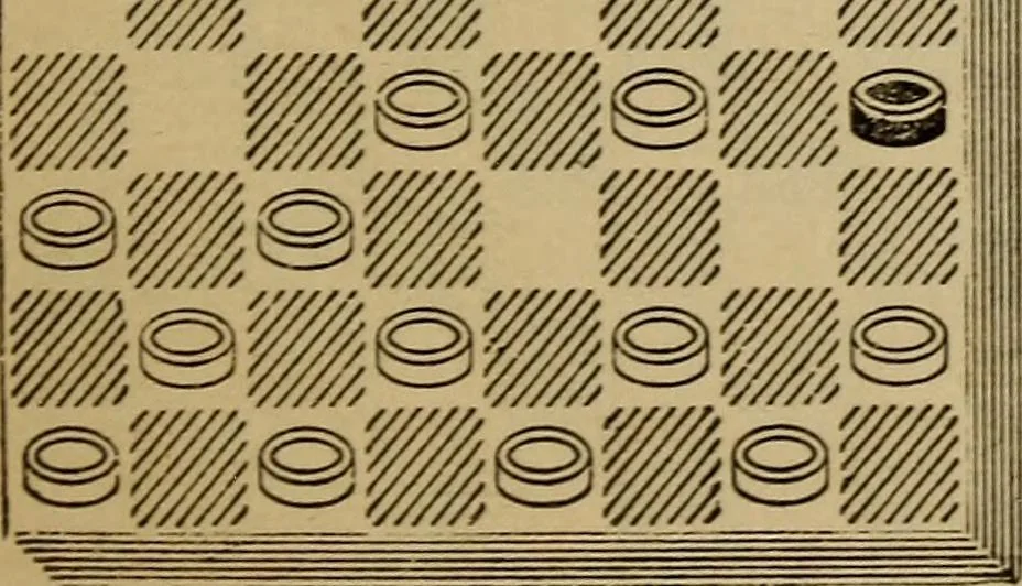 An illustration from Draughts : Gould's problems, critical positions and games by all the greatest players and composers of the world, the whole interspersed with notes on the positions / by Joseph Gould, 1895, leaf 86