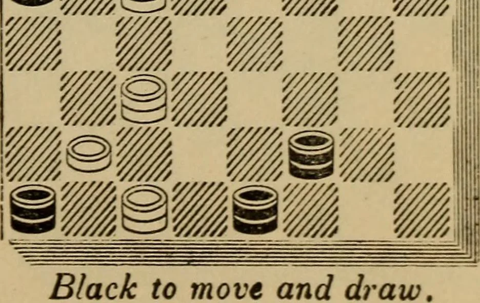 An illustration from Draughts : Gould's problems, critical positions and games by all the greatest players and composers of the world, the whole interspersed with notes on the positions / by Joseph Gould, 1895, leaf 86