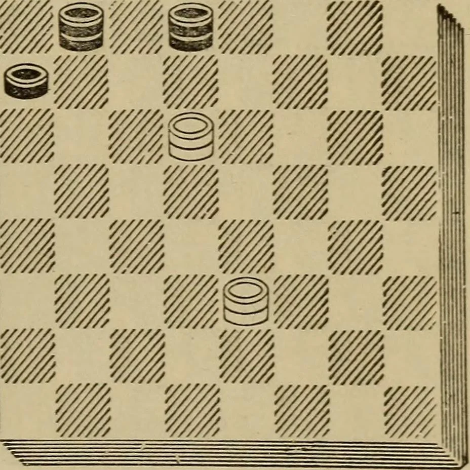 An illustration from Draughts : Gould's problems, critical positions and games by all the greatest players and composers of the world, the whole interspersed with notes on the positions / by Joseph Gould, 1895, leaf 88