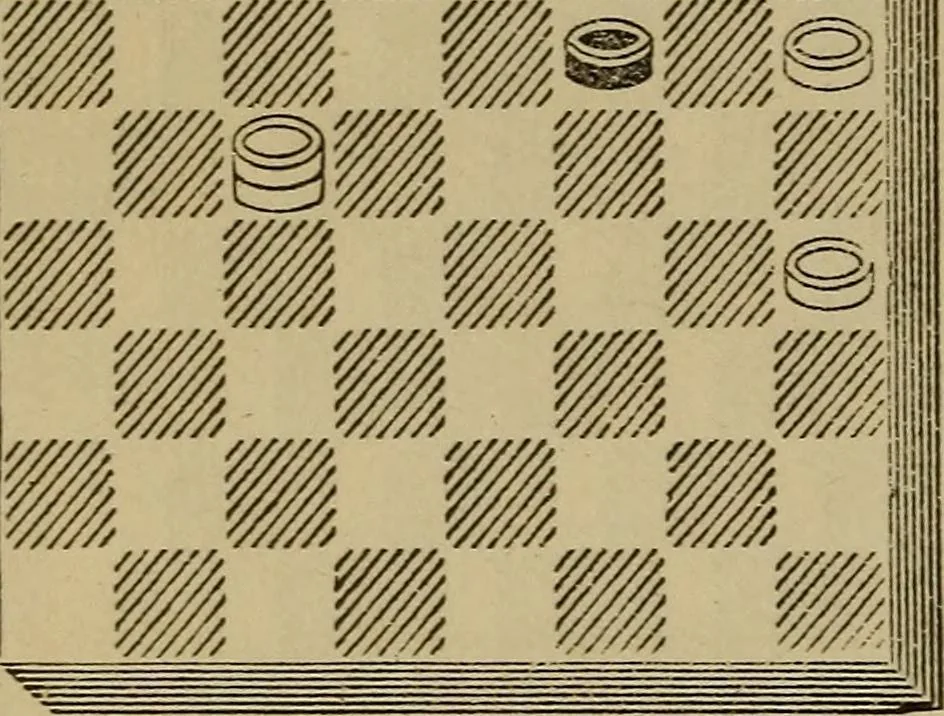 An illustration from Draughts : Gould's problems, critical positions and games by all the greatest players and composers of the world, the whole interspersed with notes on the positions / by Joseph Gould, 1895, leaf 89