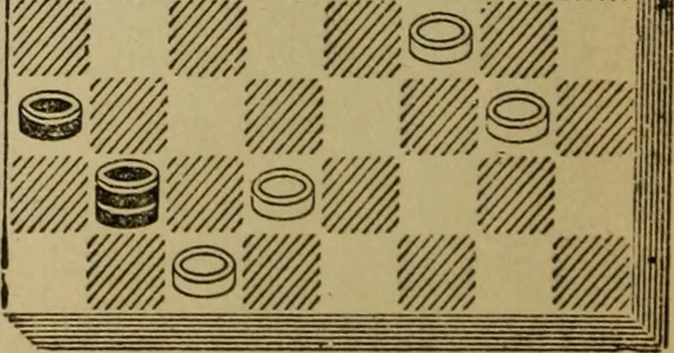 An illustration from Draughts : Gould's problems, critical positions and games by all the greatest players and composers of the world, the whole interspersed with notes on the positions / by Joseph Gould, 1895, leaf 93