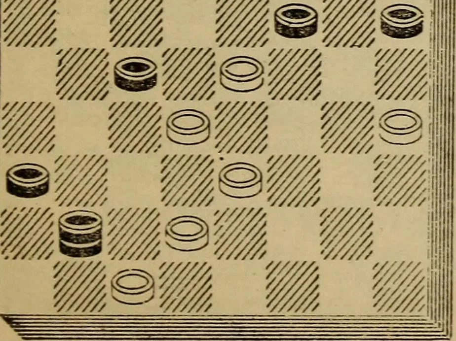 An illustration from Draughts : Gould's problems, critical positions and games by all the greatest players and composers of the world, the whole interspersed with notes on the positions / by Joseph Gould, 1895, leaf 94