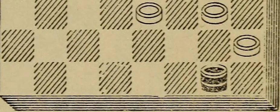 An illustration from Draughts : Gould's problems, critical positions and games by all the greatest players and composers of the world, the whole interspersed with notes on the positions / by Joseph Gould, 1895, leaf 94