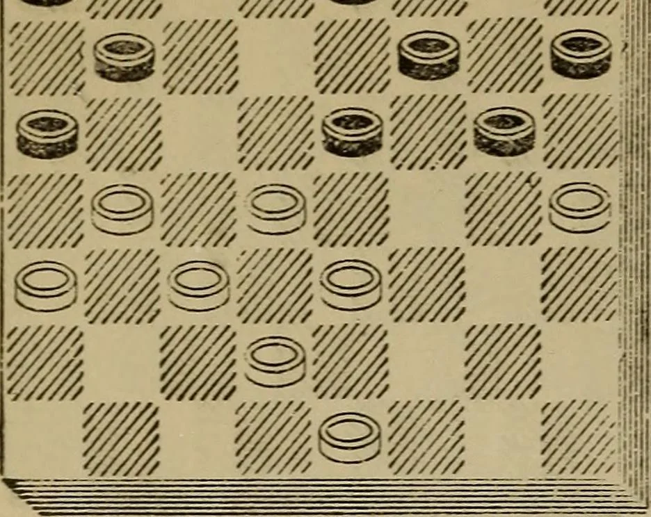 An illustration from Draughts : Gould's problems, critical positions and games by all the greatest players and composers of the world, the whole interspersed with notes on the positions / by Joseph Gould, 1895, leaf 95