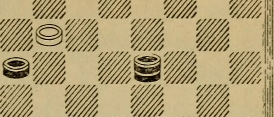 An illustration from Draughts : Gould's problems, critical positions and games by all the greatest players and composers of the world, the whole interspersed with notes on the positions / by Joseph Gould, 1895, leaf 98