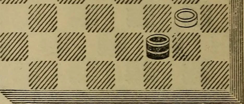 An illustration from Draughts : Gould's problems, critical positions and games by all the greatest players and composers of the world, the whole interspersed with notes on the positions / by Joseph Gould, 1895, leaf 99
