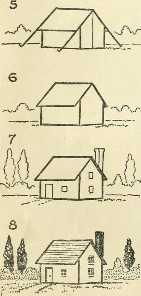 An illustration from Drawing made easy : a helpful book for young artists; the way to begin and finish your sketches, clearly shown step by step, 1921, leaf 64