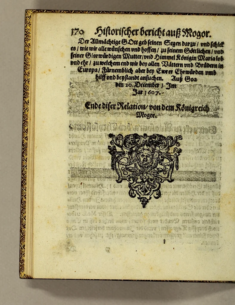 An illustration from Drey newe relationes. Erste, auss Japoñ, was sich darinn, so wol in geist-als weltlichen sachen im jahr Christi 1606. denkwürdigs zugetragen. Andere, von missionibus oder reisen, so etliche priester der Societet Jesu, im jar 1607. in das königreich Mexico angestelt. Dritte, von ableiben dess mächtigen königs Mogor, vnd wie nach selbigem in seinem reich das religion vnd politisch wesen beschaffen, 1611, leaf 184