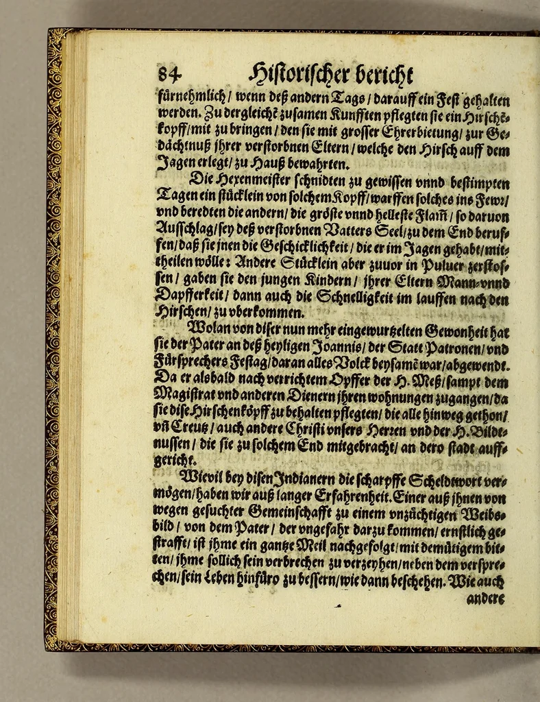 An illustration from Drey newe relationes. Erste, auss Japoñ, was sich darinn, so wol in geist-als weltlichen sachen im jahr Christi 1606. denkwürdigs zugetragen. Andere, von missionibus oder reisen, so etliche priester der Societet Jesu, im jar 1607. in das königreich Mexico angestelt. Dritte, von ableiben dess mächtigen königs Mogor, vnd wie nach selbigem in seinem reich das religion vnd politisch wesen beschaffen, 1611, leaf 98