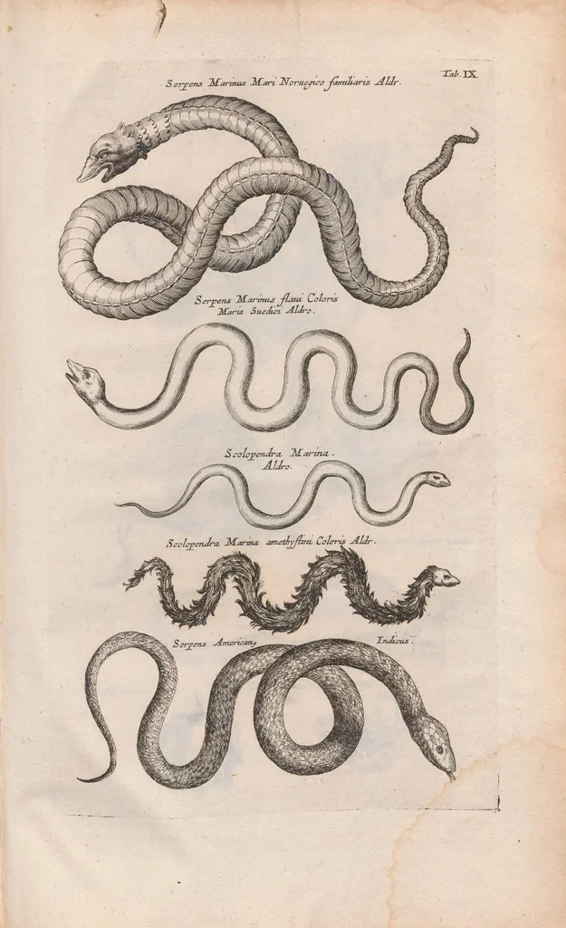 An illustration from Dr I. Ionstons beschrijving van de natuur der gekerfde of kronkel-dieren, slangen en draken. Neffens haer beeldenissen in oper gesneden., 1660, leaf 265