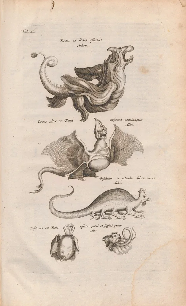 An illustration from Dr I. Ionstons beschrijving van de natuur der gekerfde of kronkel-dieren, slangen en draken. Neffens haer beeldenissen in oper gesneden., 1660, leaf 267