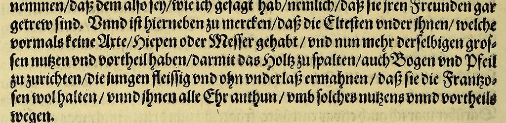 An illustration from Dritte Buch Americae, darinn Brasilia : durch Johann Staden von Homberg auss Hessen, auss eigener erfahrung in Teutsch beschrieben. Item Historia der Schiffart Ioannis Lerij in Brasilien, welche er selbst publiciert hat, jetzt von newem verteutscht, durch Teucrium Annaeum Priuatum, C. Vom Wildern vnerhörten wesen der Innwoner, von allerley frembden Gethieren vnd Gewächsen, sampt einem Colloquio, in der Wilden Sprach., 1593, leaf 302