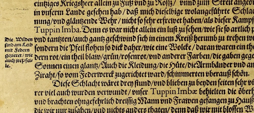 An illustration from Dritte Buch Americae, darinn Brasilia : durch Johann Staden von Homberg auss Hessen, auss eigener erfahrung in Teutsch beschrieben. Item Historia der Schiffart Ioannis Lerij in Brasilien, welche er selbst publiciert hat, jetzt von newem verteutscht, durch Teucrium Annaeum Priuatum, C. Vom Wildern vnerhörten wesen der Innwoner, von allerley frembden Gethieren vnd Gewächsen, sampt einem Colloquio, in der Wilden Sprach., 1593, leaf 248