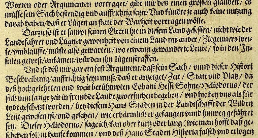 An illustration from Dritte Buch Americae, darinn Brasilia : durch Johann Staden von Homberg auss Hessen, auss eigener erfahrung in Teutsch beschrieben. Item Historia der Schiffart Ioannis Lerij in Brasilien, welche er selbst publiciert hat, jetzt von newem verteutscht, durch Teucrium Annaeum Priuatum, C. Vom Wildern vnerhörtem wesen der Innwoner, von allerley frembden Gethieren vnd Gewächsen, sampt einem Colloquio, in der Wilden Sprach., 1606, leaf 24