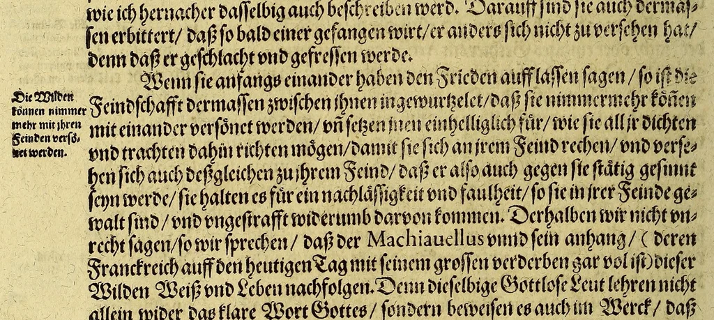 An illustration from Dritte Buch Americae, darinn Brasilia : durch Johann Staden von Homberg auss Hessen, auss eigener erfahrung in Teutsch beschrieben. Item Historia der Schiffart Ioannis Lerij in Brasilien, welche er selbst publiciert hat, jetzt von newem verteutscht, durch Teucrium Annaeum Priuatum, C. Vom Wildern vnerhörtem wesen der Innwoner, von allerley frembden Gethieren vnd Gewächsen, sampt einem Colloquio, in der Wilden Sprach., 1606, leaf 250