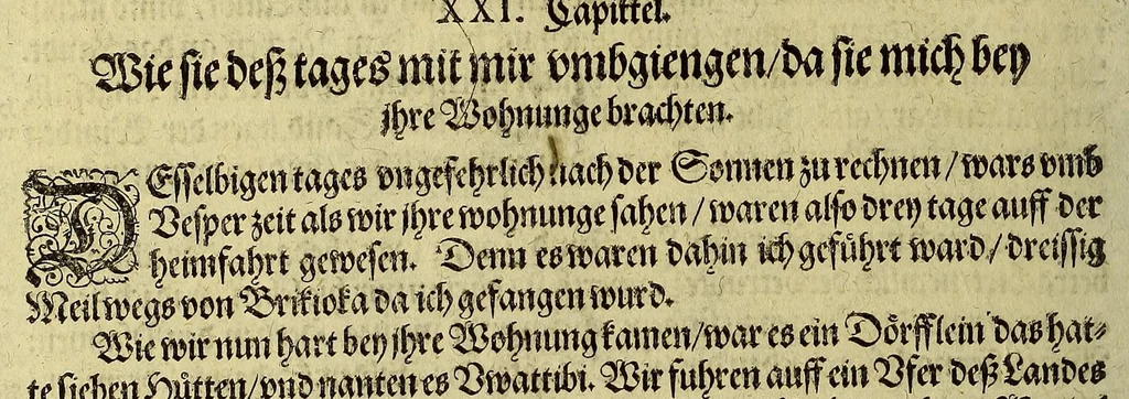 An illustration from Dritte Buch Americae, darinn Brasilia : durch Johann Staden von Homberg auss Hessen, auss eigener erfahrung in Teutsch beschrieben. Item Historia der Schiffart Ioannis Lerij in Brasilien, welche er selbst publiciert hat, jetzt von newem verteutscht, durch Teucrium Annaeum Priuatum, C. Vom Wildern vnerhörtem wesen der Innwoner, von allerley frembden Gethieren vnd Gewächsen, sampt einem Colloquio, in der Wilden Sprach., 1606, leaf 54