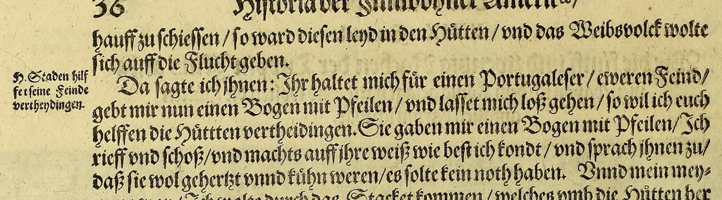 An illustration from Dritte Buch Americae, darinn Brasilia : durch Johann Staden von Homberg auss Hessen, auss eigener erfahrung in Teutsch beschrieben. Item Historia der Schiffart Ioannis Lerij in Brasilien, welche er selbst publiciert hat, jetzt von newem verteutscht, durch Teucrium Annaeum Priuatum, C. Vom Wildern vnerhörtem wesen der Innwoner, von allerley frembden Gethieren vnd Gewächsen, sampt einem Colloquio, in der Wilden Sprach., 1606, leaf 64