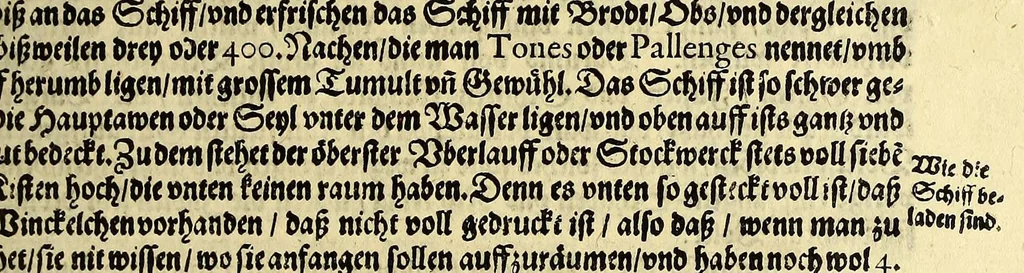 An illustration from Dritter Theil Indiae Orientalis, darinnen erstlich das ander Theil der Schifffahrten Johann Huygens von Lintschotten auss Holland, so er in Orient gethan, begriffen, vnd fürnemlich alle Gelegenheit derselbigen Landen, Insulen, Meerpforten, &c. so vnterwegen auffstossen, vnd dann in India fürkommen, wie auch alles, was der Author allda im Land, vnd nachmals auff seiner Widerreyse nach Holland gesehen vnd erfahren, eygendlich beschrieben wirt. : II. Der Holländer Schifffahrt in die Orientalische Insulen, Javan vnd Sumatra, sampt Sitten, Leben vnd Superstition, &c. der Völcker. III. Drey Schifffahrten der Holländer nach obermelten Indien, durch das Mittnächtige oder Eiss Meer, darinnen viel vnerhörte Abenthewr. Alles auffs trewlichst von neuwem auss den Niderländischen Exemplarien in Hochteutsch bracht, vnd in guter Disposition zusammen gefügt., 1616, leaf 25