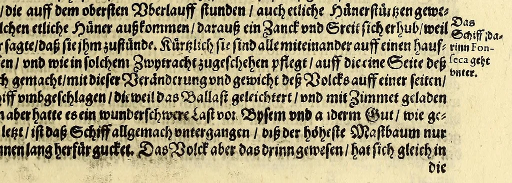 An illustration from Dritter Theil Indiae Orientalis, darinnen erstlich das ander Theil der Schifffahrten Johann Huygens von Lintschotten auss Holland, so er in Orient gethan, begriffen, vnd fürnemlich alle Gelegenheit derselbigen Landen, Insulen, Meerpforten, &c. so vnterwegen auffstossen, vnd dann in India fürkommen, wie auch alles, was der Author allda im Land, vnd nachmals auff seiner Widerreyse nach Holland gesehen vnd erfahren, eygendlich beschrieben wirt. : II. Der Holländer Schifffahrt in die Orientalische Insulen, Javan vnd Sumatra, sampt Sitten, Leben vnd Superstition, &c. der Völcker. III. Drey Schifffahrten der Holländer nach obermelten Indien, durch das Mittnächtige oder Eiss Meer, darinnen viel vnerhörte Abenthewr. Alles auffs trewlichst von neuwem auss den Niderländischen Exemplarien in Hochteutsch bracht, vnd in guter Disposition zusammen gefügt., 1616, leaf 25