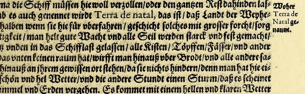 An illustration from Dritter Theil Indiae Orientalis, darinnen erstlich das ander Theil der Schifffahrten Johann Huygens von Lintschotten auss Holland, so er in Orient gethan, begriffen, vnd fürnemlich alle Gelegenheit derselbigen Landen, Insulen, Meerpforten, &c. so vnterwegen auffstossen, vnd dann in India fürkommen, wie auch alles, was der Author allda im Land, vnd nachmals auff seiner Widerreyse nach Holland gesehen vnd erfahren, eygendlich beschrieben wirt. : II. Der Holländer Schifffahrt in die Orientalische Insulen, Javan vnd Sumatra, sampt Sitten, Leben vnd Superstition, &c. der Völcker. III. Drey Schifffahrten der Holländer nach obermelten Indien, durch das Mittnächtige oder Eiss Meer, darinnen viel vnerhörte Abenthewr. Alles auffs trewlichst von neuwem auss den Niderländischen Exemplarien in Hochteutsch bracht, vnd in guter Disposition zusammen gefügt., 1616, leaf 47