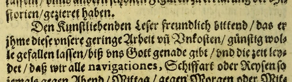 An illustration from Dritte Theil, Warhafftige Relation[.] Der dreyen newen vnerhörten, seltzame[n] Schiffart, so die holländischen vnd seeländischen Schiff gegen Mitternacht, drey Jar nach einander, als An[n]o 1594. 1595. vnd 1596. verricht. : Wie sie Nordvvegen, Lappiam, Biarmiam, vnd Russiam, oder Moscoviam (vorhabens ins Königreich Cathay vnd China zu kommen) vmgebsegelt haben. Auch wie sie das Fretu[m] Nassoviae, Waygats, Novam Semblam, vnd das Landt vnter dem 8o. Gradu Latitud, so man vermeint das Gronland sey, gefunden: vnd was für gefahr, der erschrecklichen Bärn, Meerwunder, vnd dem Eyss, sie aussgestanden., 1602, leaf 24