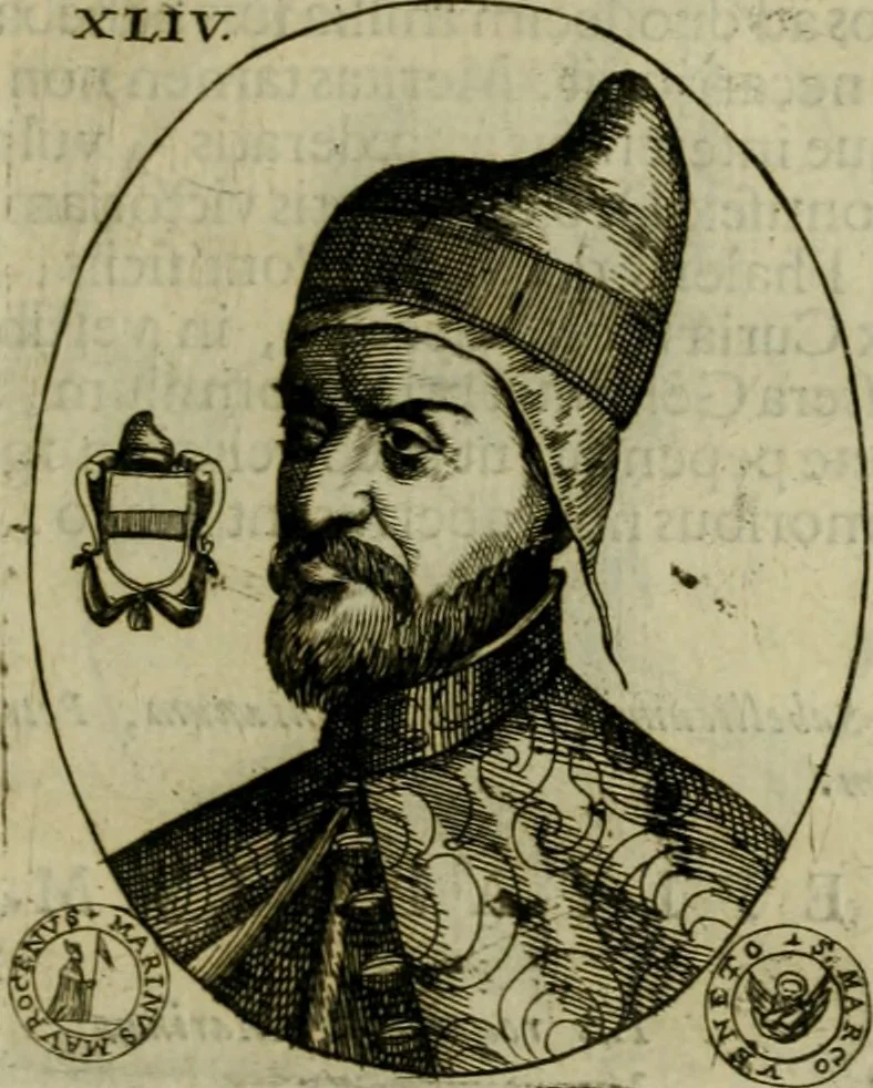 An illustration from Fasti ducales ab Anafesto I. ad Silvestrum Valerium Venetorum ducem : cum eorum iconibus, insignibus, nummismatibus publicis, & privatis aere sculptis : inscriptionibus ex aula M. Consilii, ac sepulchralibus : adiectae sunt adnotationes, ad vitam cuiusque principis, rerum, quae omissae fuerant, 1696, leaf 106