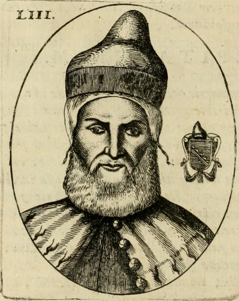 An illustration from Fasti ducales ab Anafesto I. ad Silvestrum Valerium Venetorum ducem : cum eorum iconibus, insignibus, nummismatibus publicis, & privatis aere sculptis : inscriptionibus ex aula M. Consilii, ac sepulchralibus : adiectae sunt adnotationes, ad vitam cuiusque principis, rerum, quae omissae fuerant, 1696, leaf 127