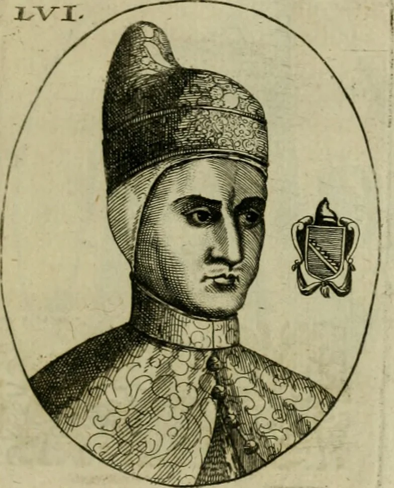 An illustration from Fasti ducales ab Anafesto I. ad Silvestrum Valerium Venetorum ducem : cum eorum iconibus, insignibus, nummismatibus publicis, & privatis aere sculptis : inscriptionibus ex aula M. Consilii, ac sepulchralibus : adiectae sunt adnotationes, ad vitam cuiusque principis, rerum, quae omissae fuerant, 1696, leaf 136