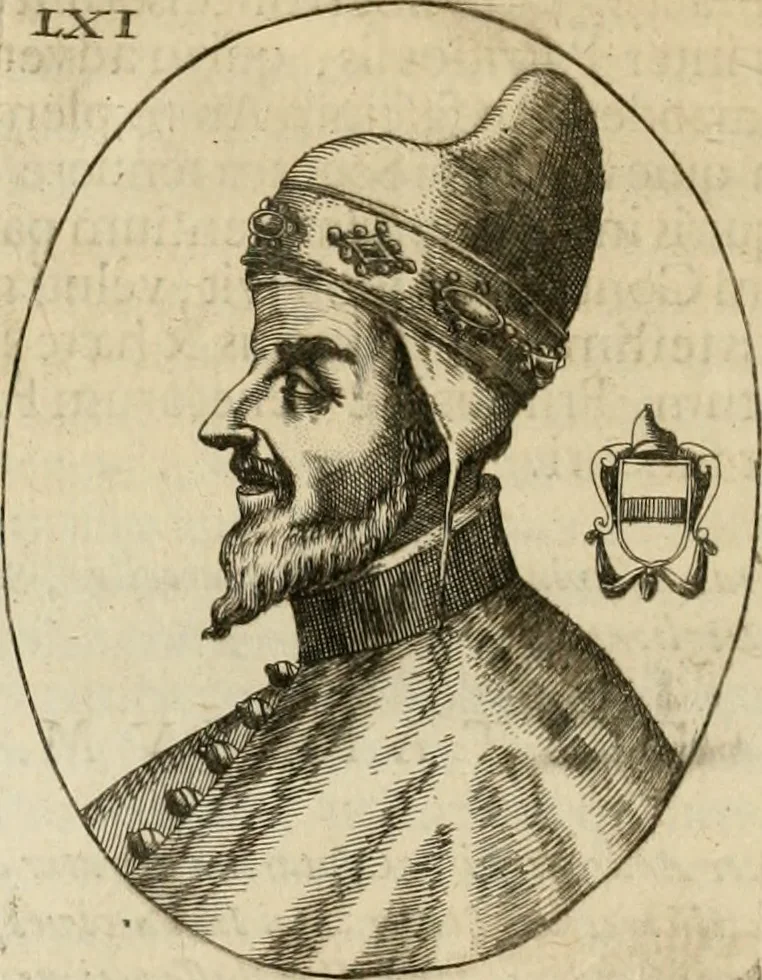 An illustration from Fasti ducales ab Anafesto I. ad Silvestrum Valerium Venetorum ducem : cum eorum iconibus, insignibus, nummismatibus publicis, & privatis aere sculptis : inscriptionibus ex aula M. Consilii, ac sepulchralibus : adiectae sunt adnotationes, ad vitam cuiusque principis, rerum, quae omissae fuerant, 1696, leaf 151