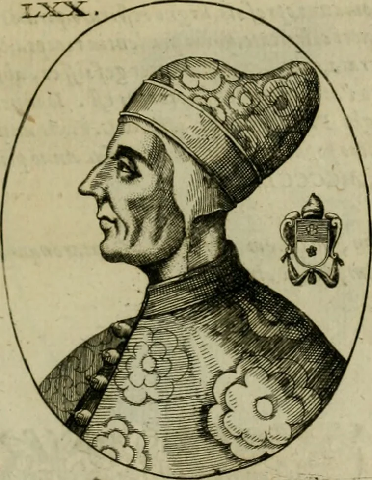 An illustration from Fasti ducales ab Anafesto I. ad Silvestrum Valerium Venetorum ducem : cum eorum iconibus, insignibus, nummismatibus publicis, & privatis aere sculptis : inscriptionibus ex aula M. Consilii, ac sepulchralibus : adiectae sunt adnotationes, ad vitam cuiusque principis, rerum, quae omissae fuerant, 1696, leaf 186