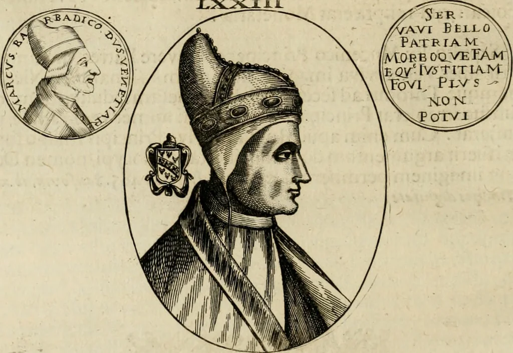 An illustration from Fasti ducales ab Anafesto I. ad Silvestrum Valerium Venetorum ducem : cum eorum iconibus, insignibus, nummismatibus publicis, & privatis aere sculptis : inscriptionibus ex aula M. Consilii, ac sepulchralibus : adiectae sunt adnotationes, ad vitam cuiusque principis, rerum, quae omissae fuerant, 1696, leaf 193