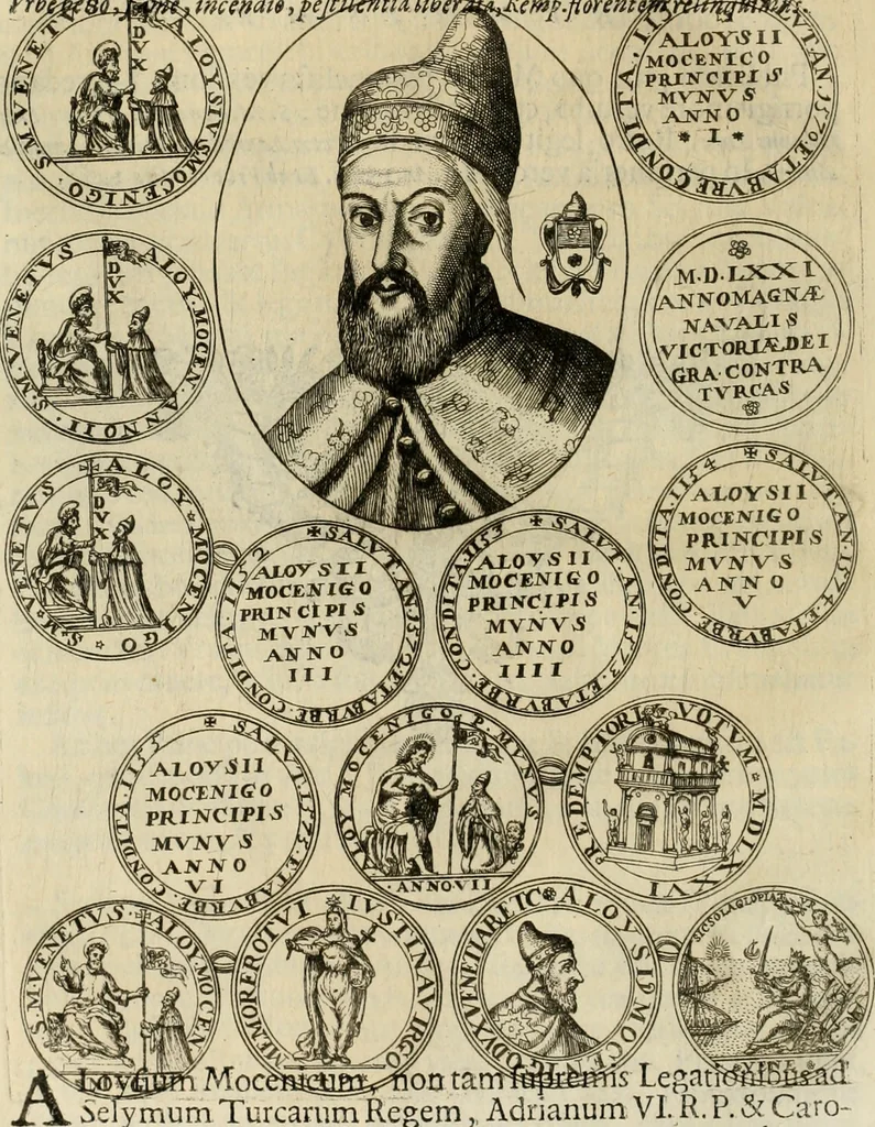 An illustration from Fasti ducales ab Anafesto I. ad Silvestrum Valerium Venetorum ducem : cum eorum iconibus, insignibus, nummismatibus publicis, & privatis aere sculptis : inscriptionibus ex aula M. Consilii, ac sepulchralibus : adiectae sunt adnotationes, ad vitam cuiusque principis, rerum, quae omissae fuerant, 1696, leaf 231