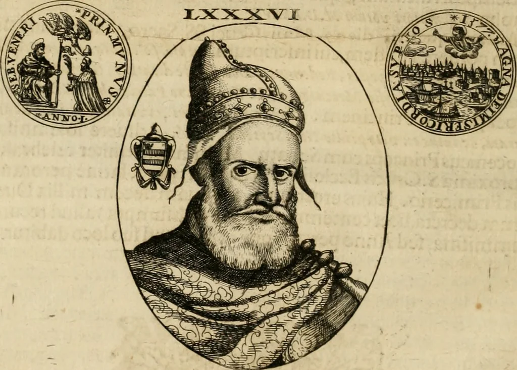 An illustration from Fasti ducales ab Anafesto I. ad Silvestrum Valerium Venetorum ducem : cum eorum iconibus, insignibus, nummismatibus publicis, & privatis aere sculptis : inscriptionibus ex aula M. Consilii, ac sepulchralibus : adiectae sunt adnotationes, ad vitam cuiusque principis, rerum, quae omissae fuerant, 1696, leaf 239