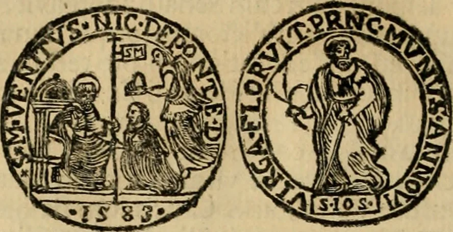 An illustration from Fasti ducales ab Anafesto I. ad Silvestrum Valerium Venetorum ducem : cum eorum iconibus, insignibus, nummismatibus publicis, & privatis aere sculptis : inscriptionibus ex aula M. Consilii, ac sepulchralibus : adiectae sunt adnotationes, ad vitam cuiusque principis, rerum, quae omissae fuerant, 1696, leaf 247