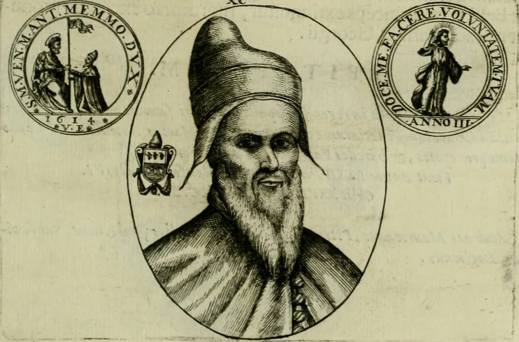 An illustration from Fasti ducales ab Anafesto I. ad Silvestrum Valerium Venetorum ducem : cum eorum iconibus, insignibus, nummismatibus publicis, & privatis aere sculptis : inscriptionibus ex aula M. Consilii, ac sepulchralibus : adiectae sunt adnotationes, ad vitam cuiusque principis, rerum, quae omissae fuerant, 1696, leaf 260