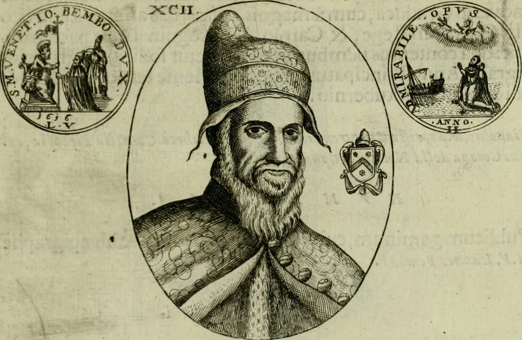 An illustration from Fasti ducales ab Anafesto I. ad Silvestrum Valerium Venetorum ducem : cum eorum iconibus, insignibus, nummismatibus publicis, & privatis aere sculptis : inscriptionibus ex aula M. Consilii, ac sepulchralibus : adiectae sunt adnotationes, ad vitam cuiusque principis, rerum, quae omissae fuerant, 1696, leaf 262