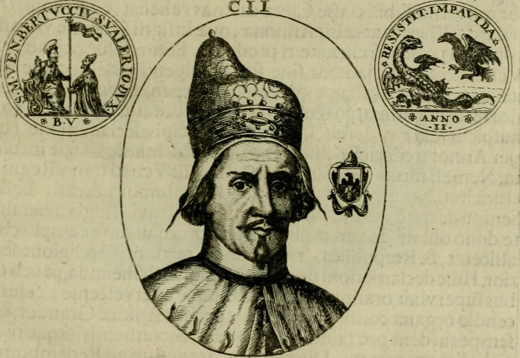 An illustration from Fasti ducales ab Anafesto I. ad Silvestrum Valerium Venetorum ducem : cum eorum iconibus, insignibus, nummismatibus publicis, & privatis aere sculptis : inscriptionibus ex aula M. Consilii, ac sepulchralibus : adiectae sunt adnotationes, ad vitam cuiusque principis, rerum, quae omissae fuerant, 1696, leaf 288