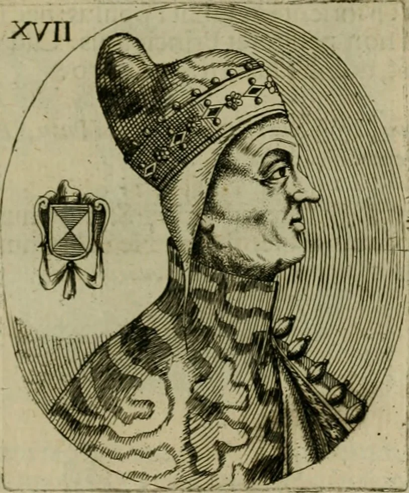 An illustration from Fasti ducales ab Anafesto I. ad Silvestrum Valerium Venetorum ducem : cum eorum iconibus, insignibus, nummismatibus publicis, & privatis aere sculptis : inscriptionibus ex aula M. Consilii, ac sepulchralibus : adiectae sunt adnotationes, ad vitam cuiusque principis, rerum, quae omissae fuerant, 1696, leaf 48