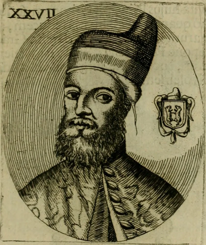 An illustration from Fasti ducales ab Anafesto I. ad Silvestrum Valerium Venetorum ducem : cum eorum iconibus, insignibus, nummismatibus publicis, & privatis aere sculptis : inscriptionibus ex aula M. Consilii, ac sepulchralibus : adiectae sunt adnotationes, ad vitam cuiusque principis, rerum, quae omissae fuerant, 1696, leaf 68