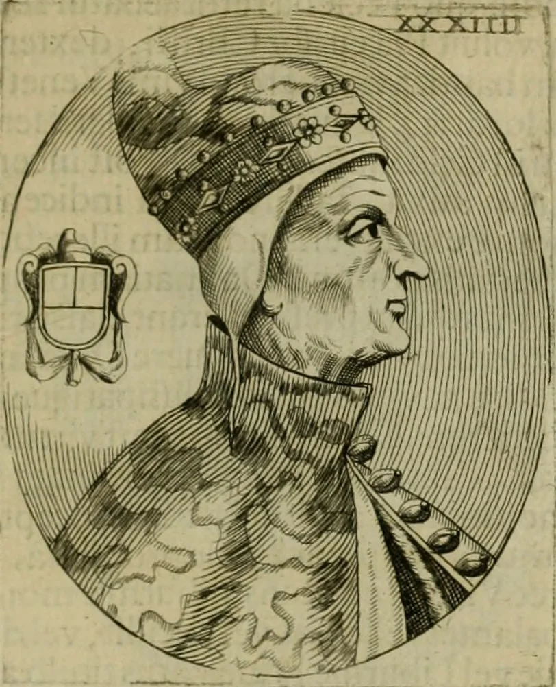An illustration from Fasti ducales ab Anafesto I. ad Silvestrum Valerium Venetorum ducem : cum eorum iconibus, insignibus, nummismatibus publicis, & privatis aere sculptis : inscriptionibus ex aula M. Consilii, ac sepulchralibus : adiectae sunt adnotationes, ad vitam cuiusque principis, rerum, quae omissae fuerant, 1696, leaf 82