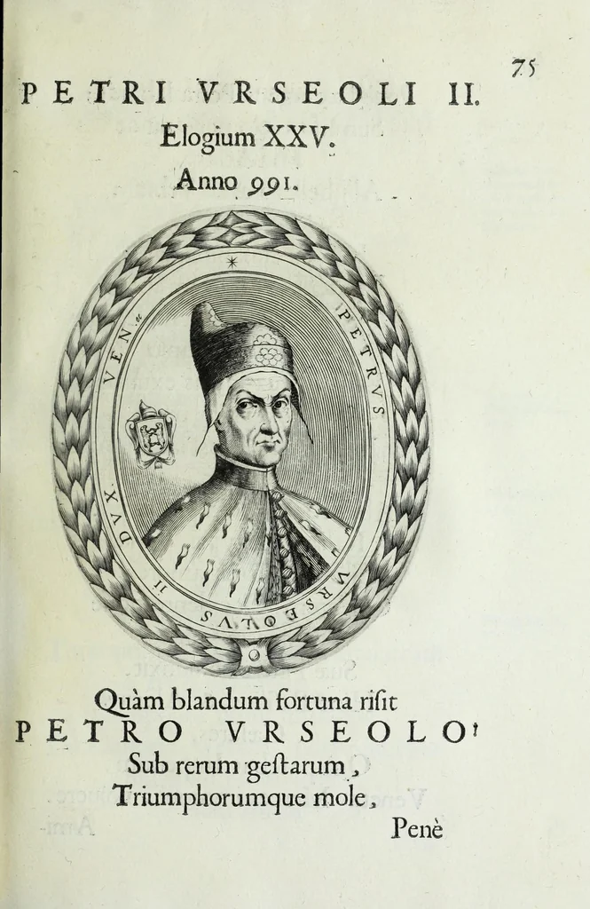 An illustration from Ducalis regiae lararium, siue, Ser[enisi]m[a]e Reipu. Venetae principu[m] omniu[m] icones : vsque ad serenisimu[m] Ioannem Pisaurum, qui nunc reru[m] feliciter potitur, elogia P.D. Leonis Matinae .., 1659, leaf 105