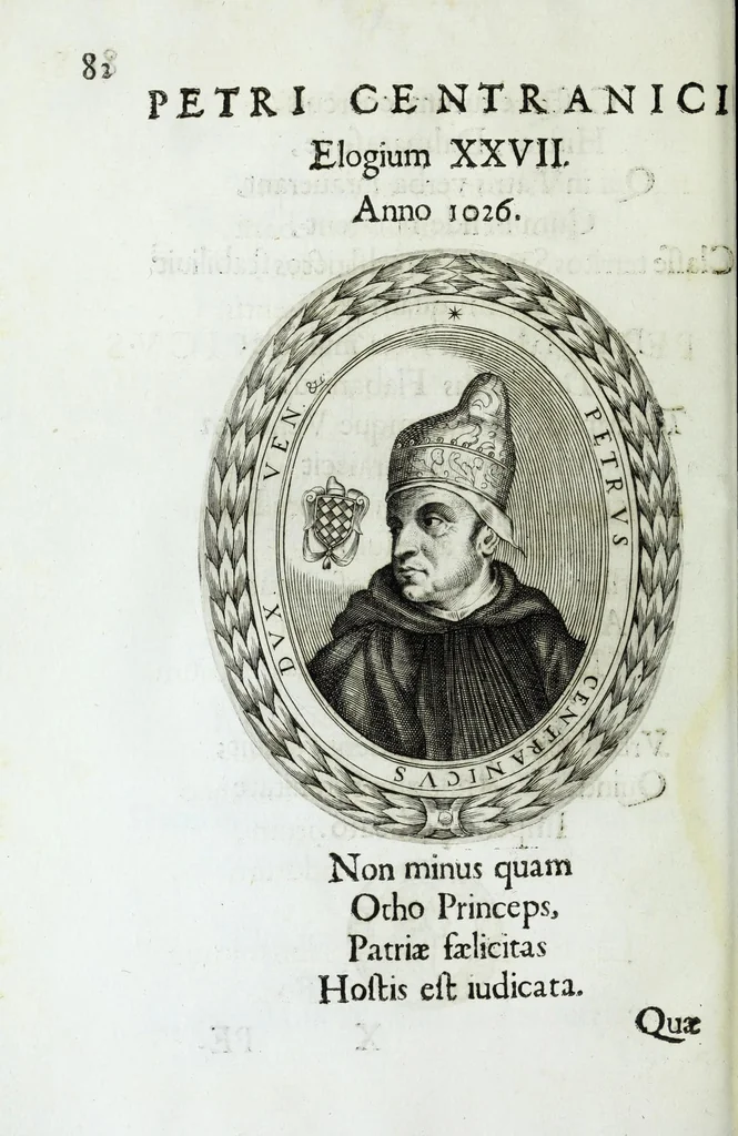 An illustration from Ducalis regiae lararium, siue, Ser[enisi]m[a]e Reipu. Venetae principu[m] omniu[m] icones : vsque ad serenisimu[m] Ioannem Pisaurum, qui nunc reru[m] feliciter potitur, elogia P.D. Leonis Matinae .., 1659, leaf 112