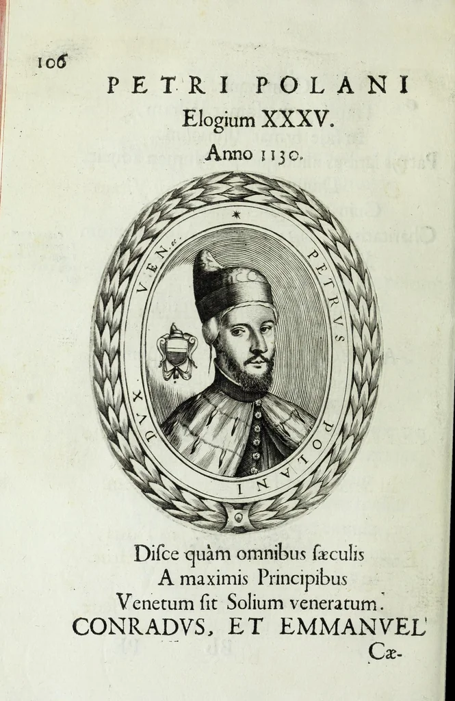 An illustration from Ducalis regiae lararium, siue, Ser[enisi]m[a]e Reipu. Venetae principu[m] omniu[m] icones : vsque ad serenisimu[m] Ioannem Pisaurum, qui nunc reru[m] feliciter potitur, elogia P.D. Leonis Matinae .., 1659, leaf 136