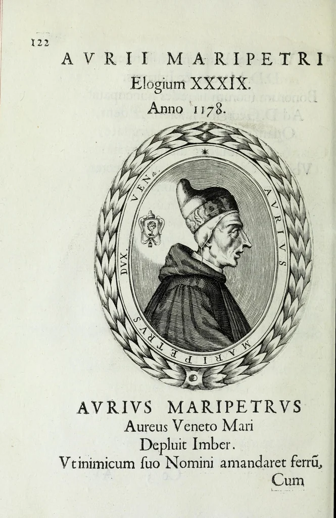 An illustration from Ducalis regiae lararium, siue, Ser[enisi]m[a]e Reipu. Venetae principu[m] omniu[m] icones : vsque ad serenisimu[m] Ioannem Pisaurum, qui nunc reru[m] feliciter potitur, elogia P.D. Leonis Matinae .., 1659, leaf 152
